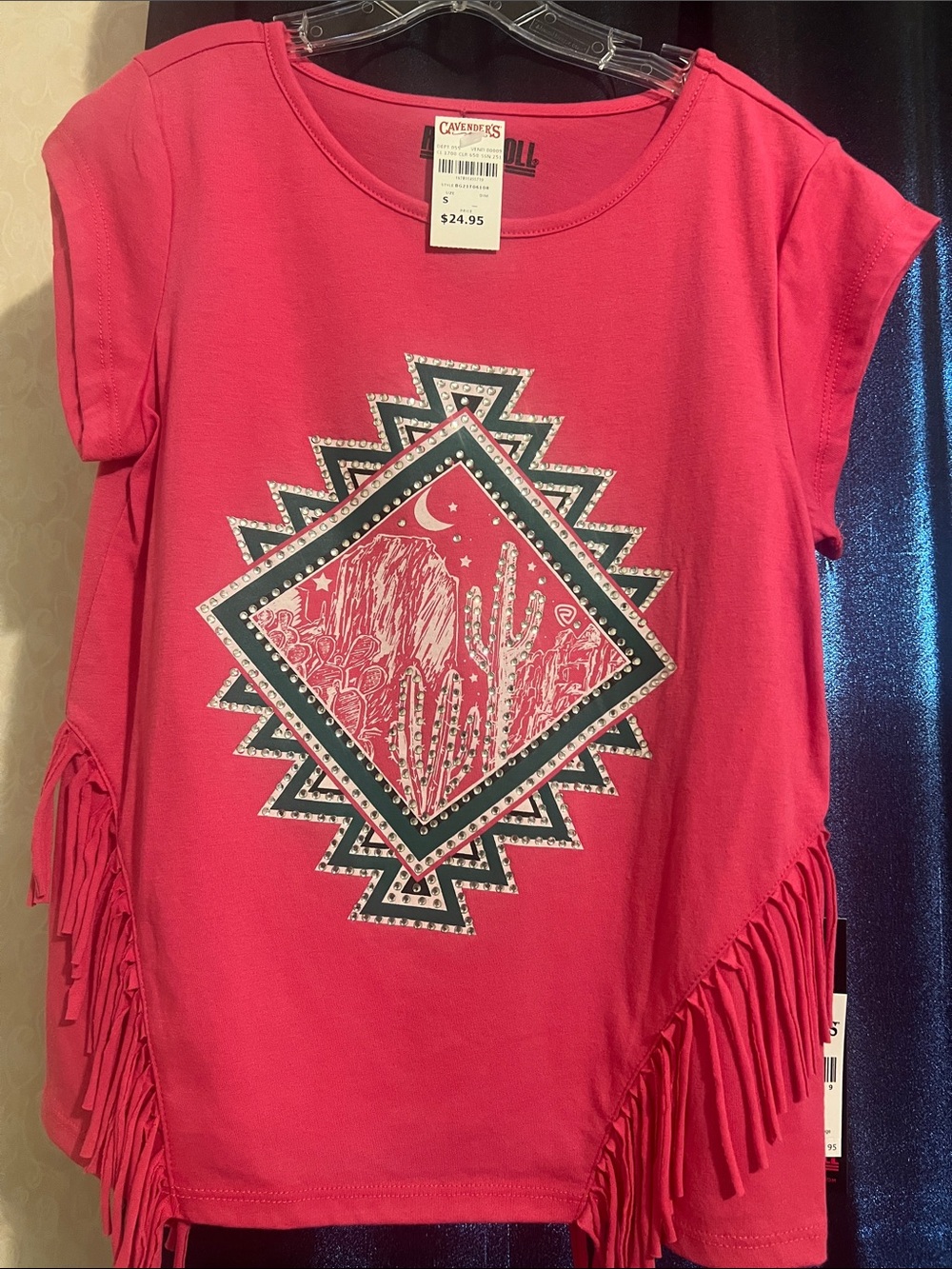 Rock & Roll Cowgirl Pink Fringe Tee with Desert Diamond Graphic